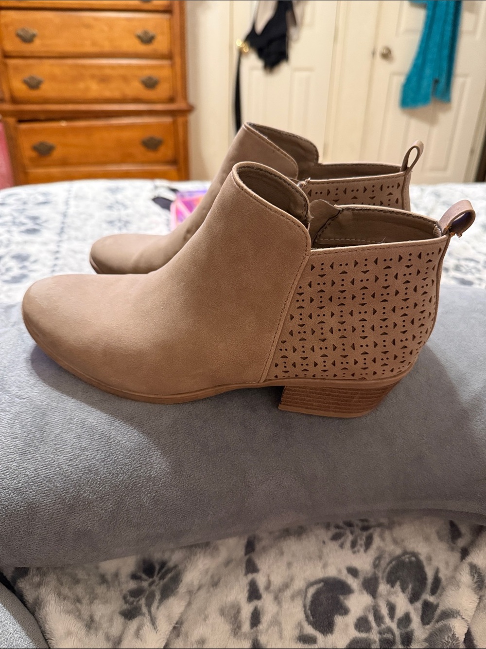 Xappeal Taupe Perforated Slip-On Ankle Booties